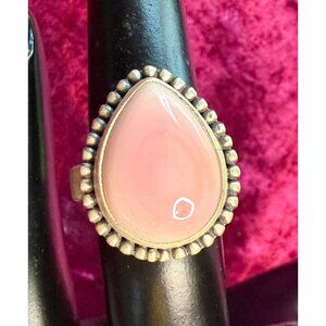Adjustable Sterling Silver Ring With Pink Conch Shell Teardrop Design